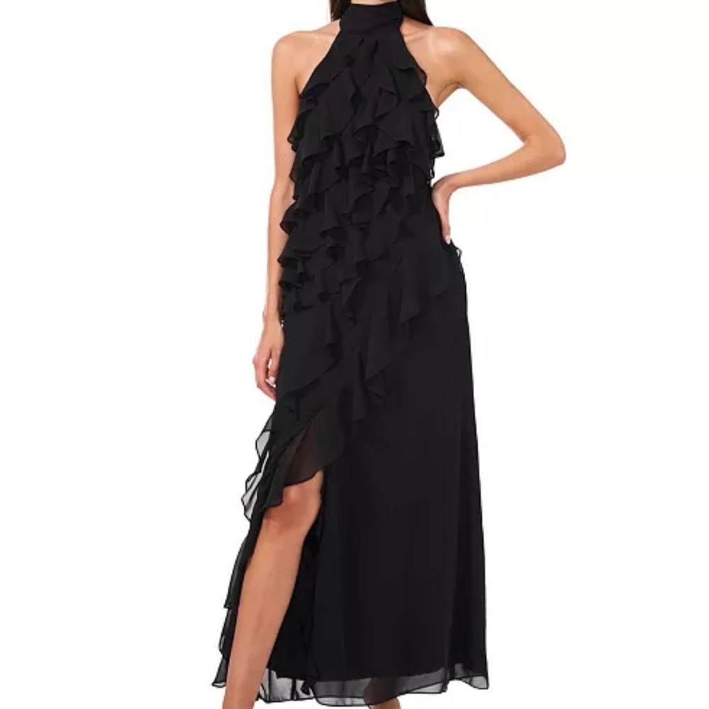 CeCe Women's Chiffon Sleeveless Long Halter Dress